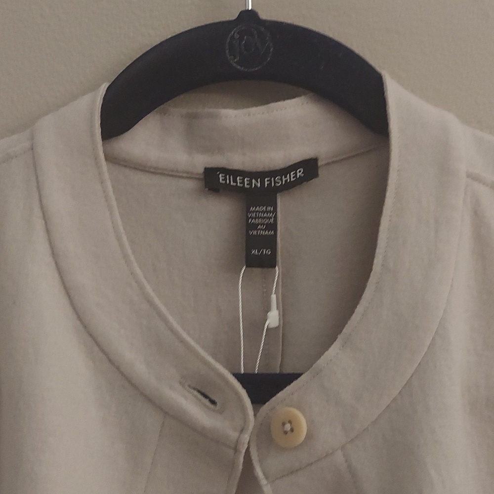 NEW EILEEN FISHER XL Wool Mandarin Collar Button Down Long Sleeve Jacket Chalk - Picture 5 of 16